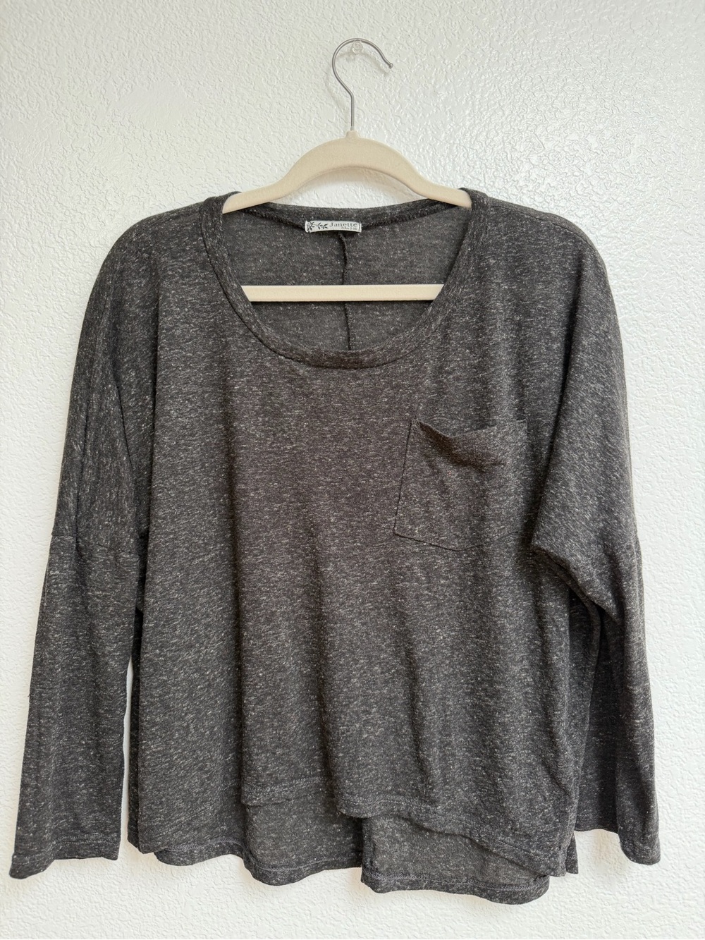 Janette Charcoal Gray Semi-Sheer Oversized Pocket Top